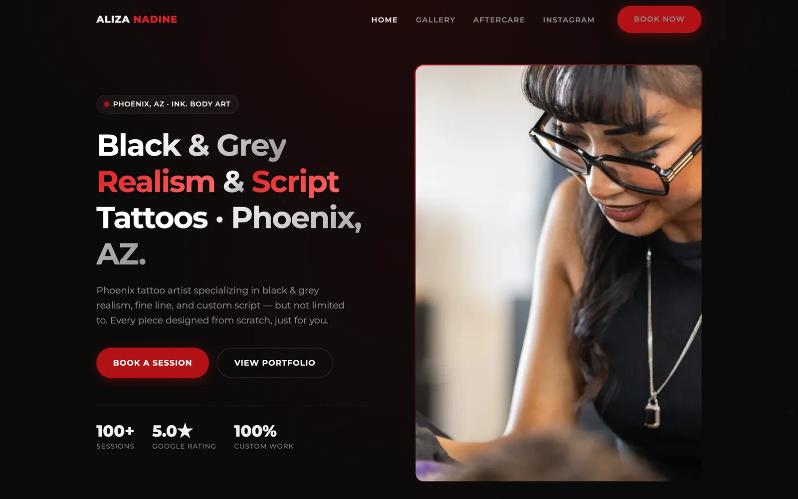 Aliza Nadine tattoo portfolio website designed by Good AF Marketing