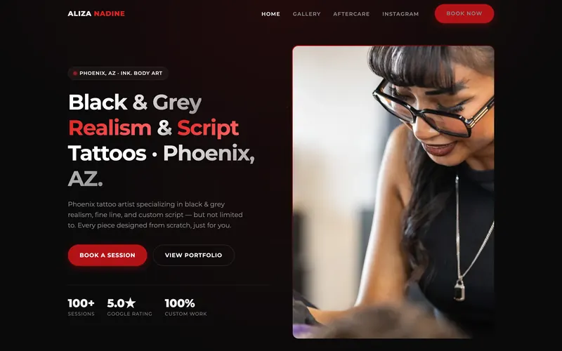 Aliza Nadine tattoo artist website, Phoenix Arizona