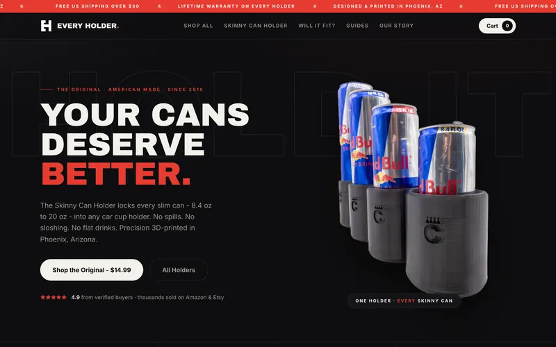 Every Holder skinny can holder e-commerce website